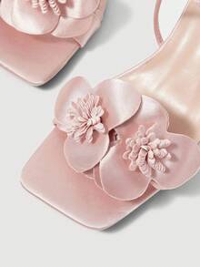 SheIn MOD Giày sandal cao gót nữ kiểu dáng thanh lịch, mũi vuông, gót mỏng, họa tiết hoa cá mòi, màu hồng mùa hè, phong cách La Mã. - Màu Hồng baby - Xem 4