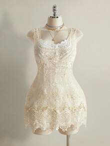 SHEIN ICON Plus Size Women Hollow Design Sleeveless Cover Up Dress, Suitable For Beach Vacation, Music Festival, Coachella - White - View 6