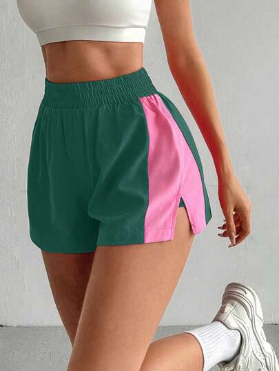 SHEIN Core Rhythm Quần short thể thao dáng ôm, phối màu tương phản, đa năng, thoải mái.