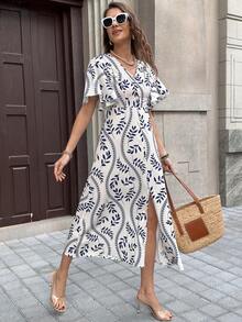 Solivie 女士浪漫优雅印花长裙，适合外出、聚会和度假，春夏款 - 米色 - 查看 5