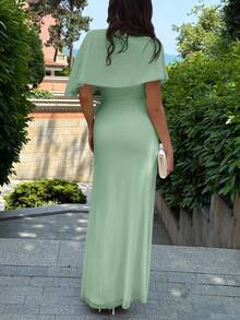 Vestido largo elegante y minimalista con diseño de cintura elástica, multicapa de volantes en la cintura, favorecedora silueta, adecuado para el trabajo, citas, vacaciones - Verde 2 - Ver 5