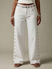 Maija Women's Fashion Wide Leg Pocket Jeans - White - View 4
