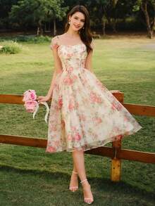 Vintamour Đầm nữ cổ điển thanh lịch, đầm organza in hoa, đầm dài dự tiệc thường ngày, đầm hè cho nữ, trang phục hè cho nữ, đầm xuân cho nữ, đầm lễ Phục sinh cho nữ, trang phục lễ Phục sinh cho nữ, trang phục lễ hội cho nữ, đầm thanh lịch dự tiệc, đầm dự tiệc sang trọng, đầm dự tiệc cho nữ, trang phục dự tiệc, đầm dự đám cưới cho nữ, đầm dự tiệc cưới, đầm tốt nghiệp cho nữ, đầm thanh lịch cho nữ, đầm hoa cho nữ. - Màu be - Xem 4