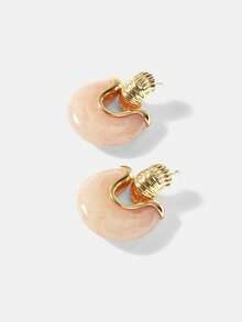 MOTF PREMIUM 18K GOLD-PLATED PINK RESIN NICHE PERSONALIZED RETRO EARRINGS, EARRINGS. - Pink - View 2