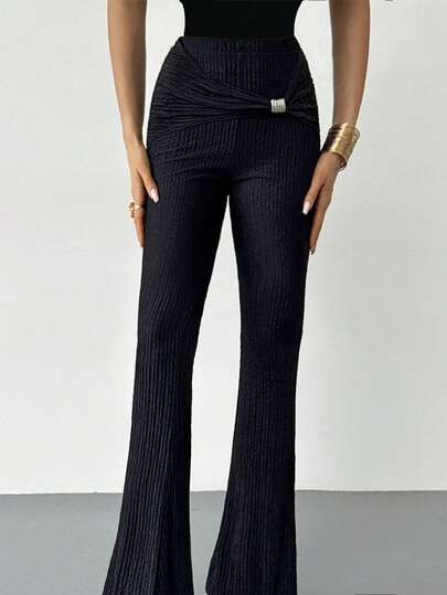 RiviMae Women's Spring And Summer Waistband Elastic Tight Wide-Leg Flared Pants, Metal-Decorated Long Pants, Black Tight Pants,Fashionable And Elegant, It Is Suitable For Daily Wear, Weddings, Banquets, Daily Commutes, Graduation Parties, Festival Events, VacationFashionable And Elegant, It Is Suitable For Daily Wear, Weddings, Banquets, Daily Commutes