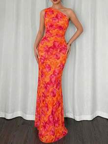 Firerie 女士优雅浪漫时尚通勤性感优雅不对称肩部修身长裙，适合派对、海滩度假、返校、浪漫约会、婚礼季、生日、复活节、春夏穿着 - 彩色 - 查看 4