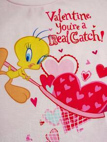 LOONEY TUNES X SHEIN Young Girl Round Neck Letter & Heart Print Casual Versatile Daily Wear T-Shirt - Baby Pink - View 4