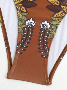 Swim Oasis Bộ bikini 2 mảnh kiểu tankini buộc cổ yếm in họa tiết cây nhiệt đới dành cho nữ, thích hợp mặc đi biển mùa hè, kèm dây đeo vai điều chỉnh được và váy. - Nhiều màu - Xem 6