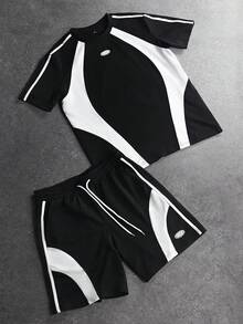 STYNVO Men's Casual Contrast Color Short Sleeve T-Shirt Set Men Two Piece Set Summer Two Piece Set Men Graphic Two Piece Set Athletic Two Piece - Multicolor - View 6