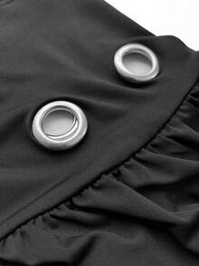 Maweii 大码全黑银色圆环Y2K坏女孩风格露背露脐上衣和高腰短裤两件套，黑色套装，Y2K美学，金属圆环，适合夜店、酒吧、派对、音乐节等场合。 - 黑色 - 查看 8