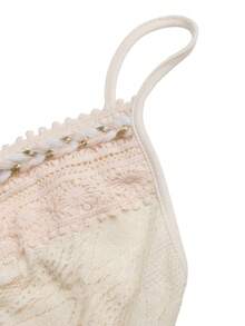 GlowEve Women's Elegant Contrast Lace Pompom Design Maxi Slip Dress - Apricot - View 5