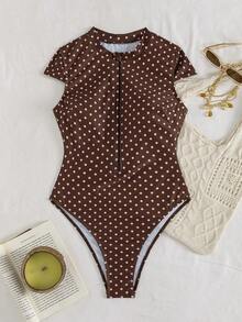 Swim SPRTY Áo tắm liền thân SPRTY mùa hè, họa tiết chấm bi, khóa kéo phía trước, dành cho nữ, thích hợp cho lướt sóng trên bãi biển. - Nhiều màu - Xem 5