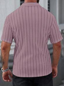 Manfinity CasualCool Men's Casual Striped Front Button Short Sleeve Shirt, Summer - Dusty Pink - View 2