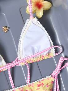 Swim Mod Bộ bikini hai mảnh màu vàng in họa tiết, kiểu yếm, cúp ngực tam giác, thích hợp cho nữ, đi biển, nghỉ mát. - Nhiều màu - Xem 5