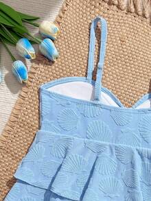 SHEIN Bộ đồ bơi hai mảnh màu trơn khoét rỗng, thích hợp cho bãi biển, khu nghỉ dưỡng và suối nước nóng. - Màu xanh lam - Xem 5