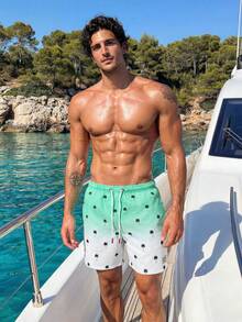 Manfinity Swimmode Men's Palm Tree Print Drawstring Waist Beach Shorts - Green - View 5