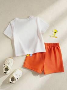 LOONEY TUNES X SHEIN 女婴短袖T恤套装 - 白色 - 查看 2