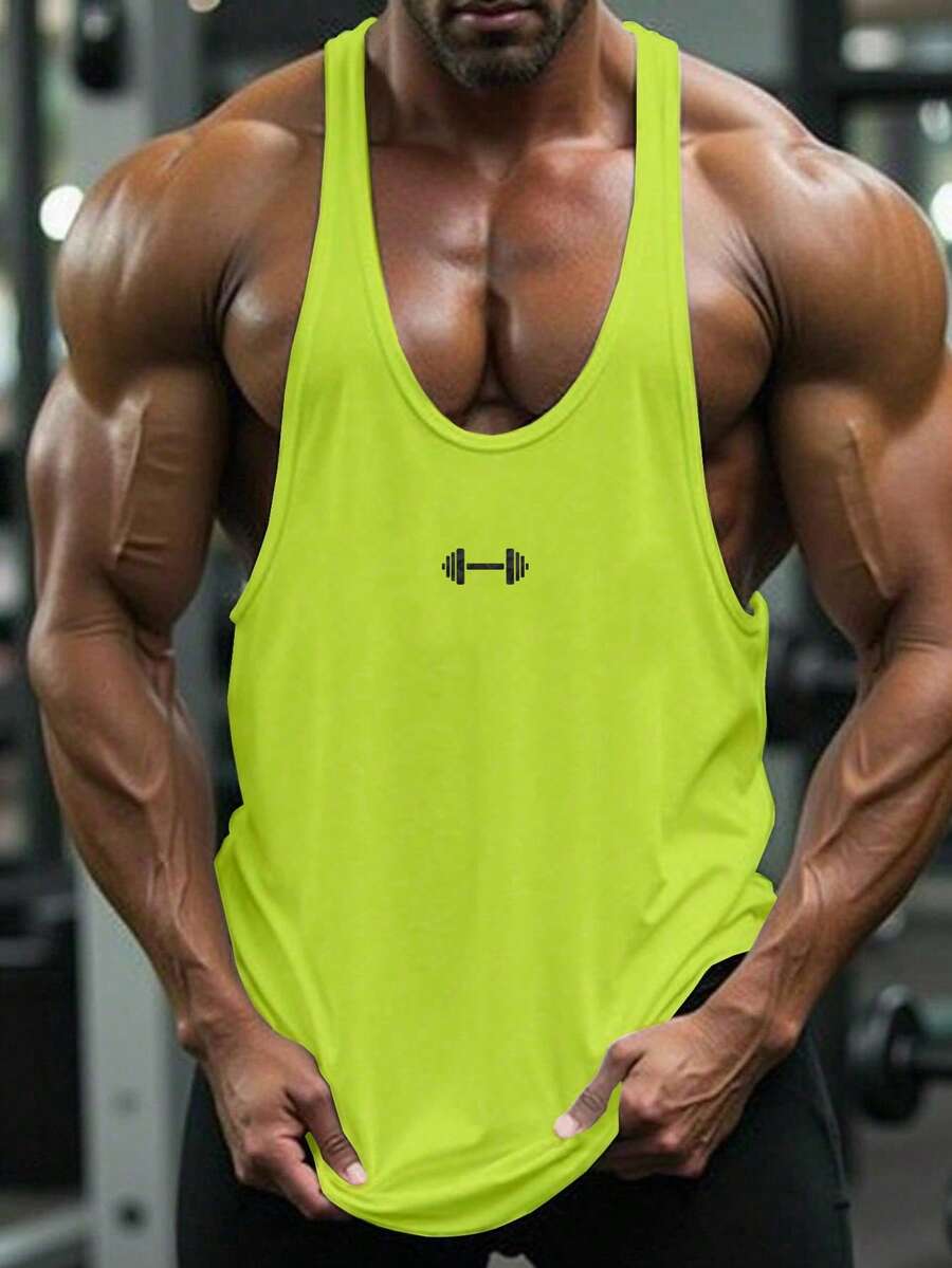 GymBeat Áo tank top thể thao nam màu xanh neon in hình tạ, chất liệu nhẹ, thích hợp cho tập luyện thể dục thể thao. - Màu xanh chanh - Xem 1