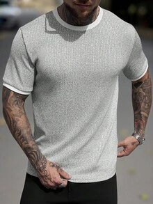 Manfinity CasualCool Men's Casual Versatile Round Neck Short Sleeve T-Shirt, Summer - Grey - View 3