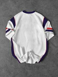 Aesthetic Post 男士休闲短袖T恤，印有数字28和字母N，学院风（红蓝条纹） - 彩色 - 查看 2