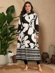 Swim Mulvari Bộ đồ bơi 3 món dành cho nữ cỡ lớn, in họa tiết ngẫu nhiên, gồm áo chống nắng dài tay và bộ burkini kín đáo. - màu đen - Xem 4