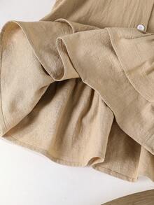 SHEIN Playful Pals Đầm babydodo tay cánh hoa thêu hoa mùa hè giản dị cho bé gái - Màu Khaki - Xem 6