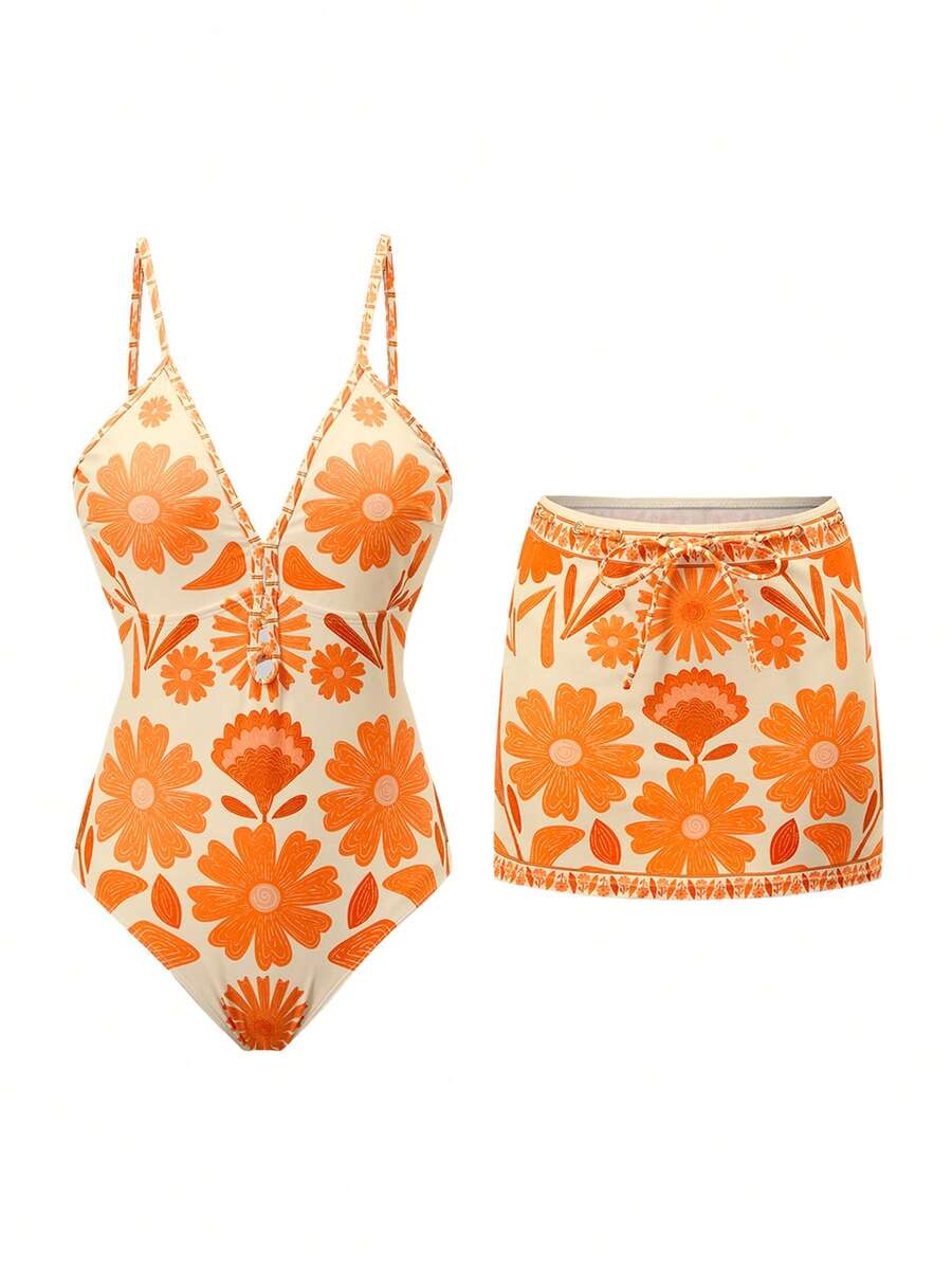 Sweetra 女士复古格子蓝色配套迷你连衣裙连体泳衣，适合度假 - 彩色 - 查看 1