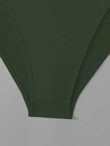 Manfinity KASUA Men's Solid Color Low-Rise Swim Briefs For Beach & Vacation, Holiday - Dark Green - View 5