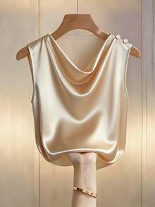 Franclia Sexy Fitted Plunging Neck Blouse With Side Ruffle Detail, Spring/Summer - Beige - View 1