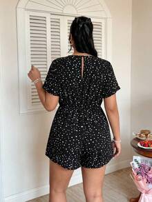 Celure Plus Size V-Neck Short Sleeve Jumpsuit, Casual For Vacation - Black - View 2