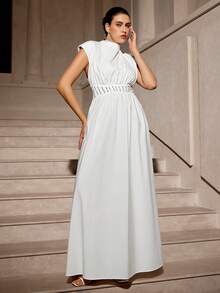 VOLUPTÉ CURVE 大码春夏优雅水钻拼接镂空露背连衣裙 - 白色 - 查看 7