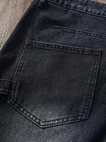 Manfinity Joysei Shorts jeans masculino casual preto com bolso frontal e desfiado - Preto - Ver 6