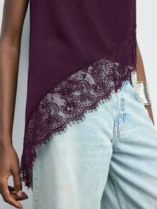 Maija 2026春夏初秋独立日七月女装不对称肩部设计现代都市女士夏季黑色纯色褶皱无袖休闲上衣 - 紫色 - 查看 5