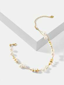 MOTF PREMIUM 欧美时尚淡水珍珠拼接十字手链，女士设计感十足的金属缠绕珍珠手链，时尚手链 - 彩色 - 查看 8