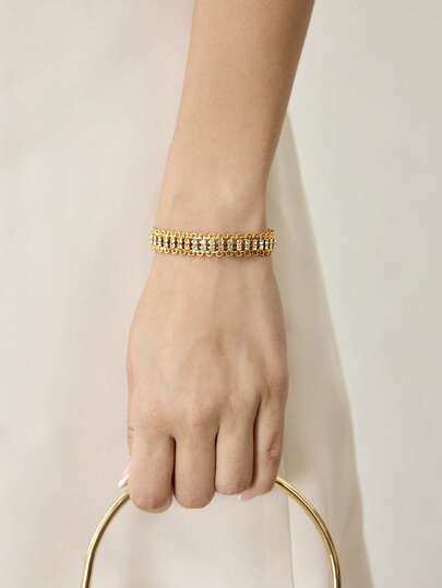 MOTF PREMIUM Pulseira de Temperamento Requintado com Corrente Banhada a Ouro 18K e Gemas Brancas