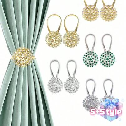 1/2 chiếc móc kẹp rèm cửa sổ hình hoa pha lê từ tính, móc buộc rèm trang trí lò xo, không cần khoan, quà tặng sinh nhật, tốt nghiệp.