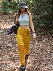 Exploreva 女士高腰口袋直筒宽松休闲百搭徒步裤 - 橘色 - 查看 2