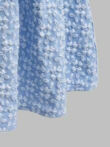 1pc Girls Jacquard Weave Vacation Style Sleeveless Waist Cinched Lightweight Summer Dress - Blue - View 6