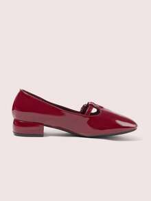 CUCCOO DOLLMOD Ladies Round Toe Patent Leather Burgundy Date Wear Mary Jane College Style Daily Versatile Afternoon Tea Wear Low Heel High Heel Shoes - Burgundy - View 3