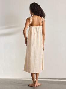 Ocili 女士多层吊带系腰休闲宽松连衣裙 - 杏色 - 查看 3