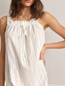 Ocili Đầm nữ kẻ sọc trang trí nơ, kiểu dáng thường ngày, thích hợp mặc ở nhà. - trắng - Xem 6