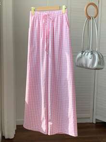 Comfortcana 女士撞色格纹休闲裤 - 粉色 - 查看 6