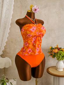 2026 Spring/Summer Plus Size Lace Trim Random Print Bikini 2-Piece Swimsuit For Women - Multicolor - View 3
