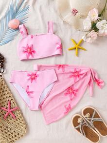 SHEIN Tween Girls' Floral Print Swimsuit Set - Multicolor - View 4