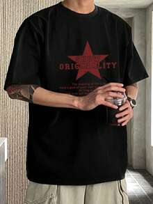 DAZY Áo thun nam tay ngắn cổ tròn in chữ, kiểu dáng thường ngày, đa năng. - màu đen - Xem 2