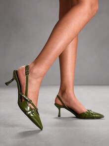 CUCCOO SZL 2026 Spring/Summer New Elegant Hollow-Out Versatile Pointed Toe Criss-Cross Strap High Heel Sandals For Women - Army Green - View 3