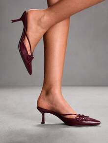 CUCCOO SZL Women's Shoes Pointed Bow Stiletto Mule Shoes, Sweet And Elegant Style And Retro Modern Sense, The Details Of The Use Of Pointed Design, Bow Decoration, Stiletto And Mule Shoes Style, Function Can Add Feminine Charm, Easy To Wear And Take Off, Suitable For Dating, Afternoon Tea Or Urban Women's Daily Street Scenes, Suitable For Women Who Like Sweet Retro Style Crowd. - Burgundy - View 8