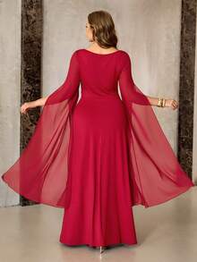 Roveilla 大码女装新款优雅浪漫红色雪纺袖修身褶皱长裙，春夏酒红色大码连衣裙，大码伴娘礼服，女士酒红色连衣裙，曲线身材红色连衣裙，红色大码连衣裙，正式礼服，红色伴娘礼服，酒红色正式礼服，红酒色连衣裙，红色正式礼服，大码深红色连衣裙，红色套装，大码酒红色套装，女士酒红色连衣裙，女士裹身连衣裙，红色休闲连衣裙，礼拜服，女士D级正式礼服 - 紅色 - 查看 2