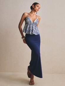 Poéselle Women's Plant Pattern Ruffle Hem Camisole And Fish Tail Midi Skirt Set - Multicolor - View 5