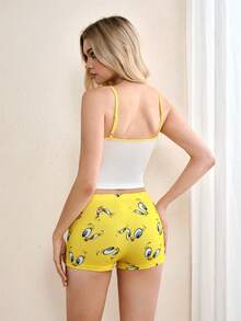LOONEY TUNES X SHEIN Women's Cartoon Print Camisole And Shorts Pajama Set, - Yellow - View 2